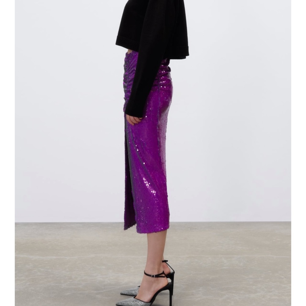 Zara Purple Sequin Midi Skirt - Picture 4 of 6